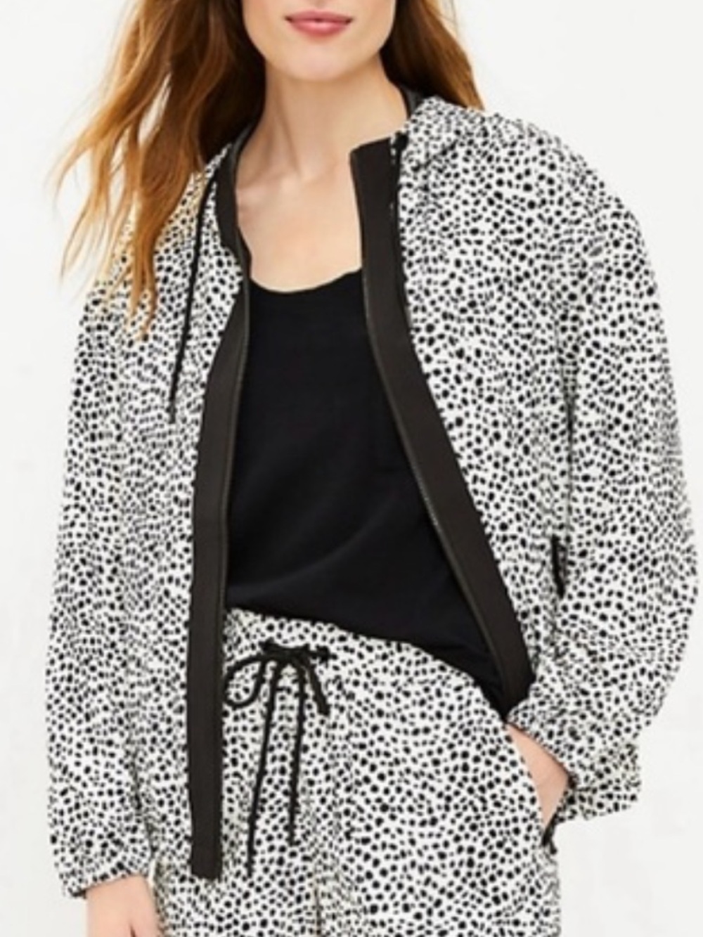 Lou & Grey Black & White Animal Printed Hooded Lightweight Jacket size XL